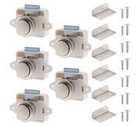 HSEAMALL 5PCS Push Button Latch Lock, Cabinet Drawer Catch Lock Drawer Cabinet Door Lock Key Without Cabinet Key for Boat Van Motorhome Caravan Motorhome, White and Nickel