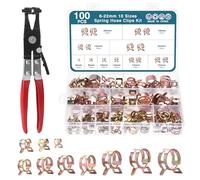 HSEAMALL Lot de 100 colliers de serrage de 10 tailles, pinces à ressort pour tuyau de carburant, 6 mm - 22 mm, kit de fixation en silicone pour tuyau d'eau, tuyau d'air
