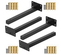 HSEAMALL Lot de 4 supports d'étagère résistants, supports d'étagère flottante de 10 pouces, supports d'étagère murale industrielle en métal, supports d'étagère en L, noir