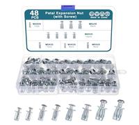 HSEAMALL Lot de 48 écrous d'expansion Petal avec vis, M4 x 20, M5 x 25, M6 x 25, M8 x 30, M8 x 30