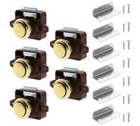 HSEAMALL Lot de 5 verrous à bouton-poussoir, serrures de tiroir d'armoire, boutons de serrure de porte sans clé pour caravane, camping-car, van, bateau, marron et doré