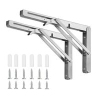 HSEANWWW pliant acier inoxydable 450 mm, 2 consoles pliables avec support noir, support d'étagère pliable, console pliable avec support robuste, support carré, pour garage, cuisine, chambre