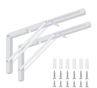 HSEANWWW pliant blanc 350 mm, 2 consoles pliables avec support noir, support d'étagère pliable, console pliable avec support robuste, support carré, pour garage, cuisine, chambre