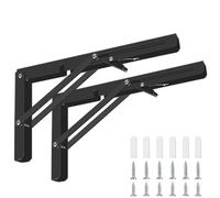 HSEANWWW pliant Noir 400 mm, 2 consoles pliables avec support noir, support d'étagère pliable, console pliable avec support robuste, support carré, pour garage, cuisine, chambre