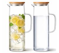 Hsei Lot de 2 carafes en verre avec couvercle, 1500 ml, carafe à eau avec poignées pour boissons chaudes et froides, pour thé, jus, lait, café, boissons glacées