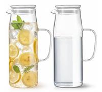 Hsei Lot de 2 pichets en verre avec couvercle - Carafe à eau avec poignées - Pour thé, jus, lait, café, boissons glacées (couvercle en verre)