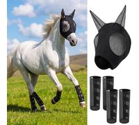 Hsei Mule Masque anti-mouches pour cheval avec bottes anti-mouches et oreilles Respirant Grand modèle pour poney miniature poulain brouillon Cob Srabian âne animal de compagnie de la ferme