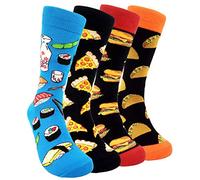 HSELL Chaussettes fantaisie fantaisie en coton pour homme, 4 paires : hamburger/sushi/fromage/taco, taille unique