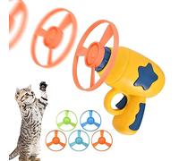 HsentimenH Jouet Coloré Interactif Chat, Hélices Volantes Colorées Jouet à Disque Volant Interactif avec 1 Lanceur et 5 Disques Couleur Aléatoire, Jouet pour Chats Chien Animaux Interactif