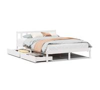 HSF®Cadre de lit - sans matelas - blanc 140x190 cm - bois de pin massif - 2 personnes - 2 PLACE czd851532