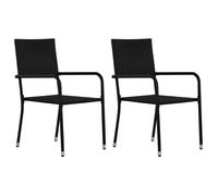 HSF®Chaise à dîner de jardin - anticorrosion - Fauteuil de bistrot, empilable lot de 2, noir résine tressée - 51x60x87 cm pxo29756