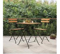 HSF®Ensemble de bistro pliable 3 pcs - Design scandinave - Table de jardin d'extérieur + 2 chaises - Bois de teck massif et acier