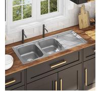 HSF®Évier - 2 bacs - Résistance à la chaleur jusqu'à 280 ° C - de cuisine avec crépine et piège Acier inoxydable cvk52582