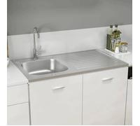 HSF®Jeu d'évier de cuisine - 1 bac - Résistance à la chaleur jusqu'à 280 ° C - et égouttoir argenté 1000x600x155mm inox cvk27996