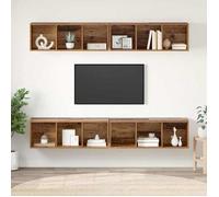 HSF®Meuble TV mural 4 pcs - Meuble de rangement TV - bois ancien 37x37x107,5cm kbq68645