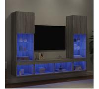 HSF®Unités murales TV - Meuble TV Suspendu - avec LED, 5 pcs gris sonoma - bois d'ingénierie kbq42204