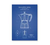 HSFFBHFBH Art Mural Toile Peinture Pot de café Affiches et Impressions Bialetti Moka Affiche café Blueprint Art Photo KitchenDecor 50x70 cm (19,7"x27,6) sans Cadre