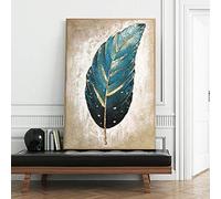 HSFFBHFBH Oeuvre de Toile Plume Bleue avec Feuille d'or Peinture Peinture Abstraite Toile Art Mural pour Salon décor Peint 30x40cm (12 "x16) sans Cadre