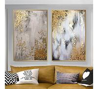 HSFFBHFBH Peinture dorée pour salon abstrait mur art arbre doré affiche et impression salon abstrait feuille d'or décor à la maison 60x80cm (24x31in) x2 cadre intérieur