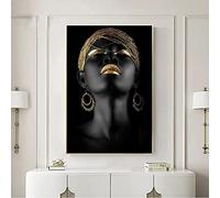 HSFFBHFBH Peintures sur Toile Style Moderne Femme Africaine doré Noir scandinave Affiche et Impression pour Salon décoration Murale Art 50x70cm(20"x28") Cadre Doré