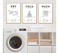 HSFFBHFBH Symboles d'entretien du linge Guide Affiche Lavage Sec Pli Art Prints Buanderie Mur Art Décoration Photos Toile Peinture 60x90cmx3pcs Sans Cadre