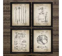 HSFFBHFBH Tambour Brevet Affiches Vintage Imprimer Baguette Musique Cymbale Tambour Conception Mur Art Toile Peinture Photos Batteur Idée Cadeau 50x70cmx4pcs Sans Cadre