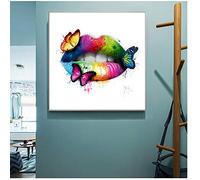 HSFFBHFBH Toile Peinture Mur Art Photos Sexy Lèvres Abstrait Beau Papillon sur la Bouche pour Salon Décor À La Maison Peinture 50x50 cm (19.7"x19.7) sans Cadre