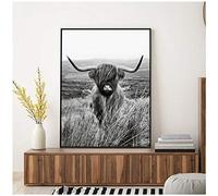 HSFFBHFBH Toile Peinture Noir et Blanc Highland Vache Imprimer Ferme Décor Mur Art Animaux Affiches Salon Chambre Photos 70x90 cm (27.6 "x35.4) Pas de Cadre