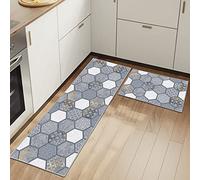 HSGLGNA Lot de 2 Tapis de Sol Anti-Fatigue pour décoration de la Maison et du Bureau - Imperméables, antidérapants et Confortables (Géométrie B., 40x60+40x120cm)