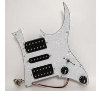 HSH Pickguard pré-câblé pour guitare électrique Ibanez RG, micros Alnico 5 Single Coil et Humbuckers avec fente de bobine, avec interrupteur muet (blanc perle)