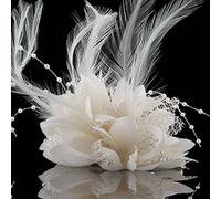 HshDUti Bibi pour femme avec plumes et fleurs - Broche pour corsage - Pour mariage, cocktail, thé, fête - Blanc