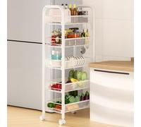 HshDUti Chariot à Goûter Avec Roulettes - Panier à Fruits et Légumes à 5 Niveaux - Chariot de Rangement en Fil Métallique - Chariot de Cuisine Utilitaire (Blanc, 5)