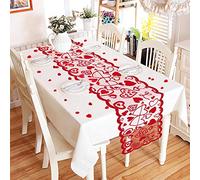 HshDUti Chemin de table en dentelle en forme de cœur rouge - 183 x 33 cm - Décoration de Saint-Valentin, mariage et anniversaire