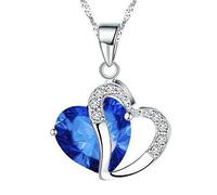 HshDUti Colliers pour femme avec pendentif en forme de cœur en oxyde de zirconium - Cadeau pour maman, elle, épouse, petite amie, anniversaire, fête des mères, Noël, Saint-Valentin - Bleu saphir