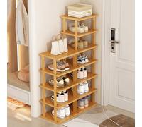 HshDUti Étagère à chaussures en bois de bambou, étagère d'angle verticale amovible, peu encombrante, meuble de rangement sur pied, mince pour entrée, assemblage sans outils