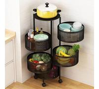 HshDUti Étagère de rangement rotative pour cuisine, paniers de fruits et légumes pour cuisine avec couvercle supérieur en métal, panier rotatif circulaire à 5 niveaux avec roulettes, panier de