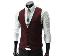HshDUti Gilet de costume formel en coton pour homme - Couleur unie - Bordeaux - Taille 3XL