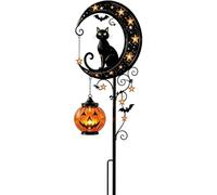 HshDUti Lampe solaire d'Halloween en forme de chat noir et citrouille - Décoration de jardin solaire - Piquet de citrouille en métal étanche avec chat noir - Lumières pour terrasse, cour, pelouse