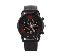 HshDUti Montre à quartz analogique décontractée pour homme avec bracelet en silicone et cadran rond en acier inoxydable Rouge