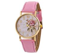 HshDUti Montre-bracelet analogique à quartz pour femme avec cadran rond et bracelet en cuir synthétique Motif rose