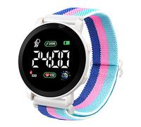 HshDUti Montre électronique LED avec bracelet élastique multifonction - Cadran rond - Affichage de l'heure/de la date - Bracelet tressé - Montre numérique avec rétroéclairage LED - Pour adolescents,