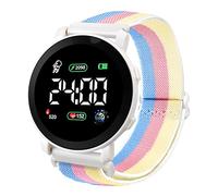 HshDUti Montre électronique LED avec bracelet élastique multifonction - Cadran rond - Affichage de l'heure/de la date - Bracelet tressé - Montre numérique avec rétroéclairage LED pour adolescents,
