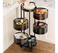 HshDUti Panier de cuisine rond à 5 niveaux - Étagère de rangement rotative mobile pour légumes, fruits - Panier de rangement rotatif en métal pour fruits, légumes, collations - Noir