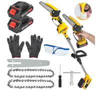 HshDUti Scie à perche électrique 2 en 1 pour élaguer les arbres, mini tronçonneuse sans fil de 15,2 cm avec perche d'extension, scie à chaîne alimentée par batterie, coupe-branches avec 2 batteries