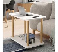 HshDUti Table d'appoint à 2 niveaux pour canapé, petite table d'appoint avec roulettes, petite table basse, table de chevet pour salon, chambre à coucher, bureau, 60 x 29,2 x 47 cm (L x l x H), blanc