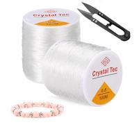 Hshenjhu 2 Rouleau Fil Elastique pour Bracelet, 0.8 mm X 100 m Fil Transparent Elastique Bijoux, Fil Nylon Elastique pour Bracelet avec des Ciseaux, pour Bracelets et Artisanat DIY