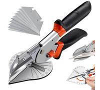 Hshenjhu Cisaille à Onglet, Cisailles à angle Réglable de 45 à 135 Degrés, Cisaille Goulotte avec 10 Lames de Rechange, Ciseaux à Onglet Multi Angle pour Couper PVC, Liège Bandes, Branche