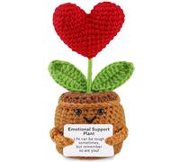 Hshenjhu Fleur en Pot tricotée Faite à la Main en Forme de cœur,14,5 x 7cm Poupée de Soutien Émotionnel,Forme de cœur Imitation Plante, Mini Tricotée Poupée, pour Famille,Homme,Femme,Enfant