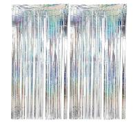 Hshenjhu Lametta Vorhang Silber,Glitzervorhang Lametta,Metallische Folie Fransen Vorhang,Party deko für Geburtstagsfeier Baby Shower Hochzeitsfoto Hintergrund Weihnachten Disco(1m x 2.5m)