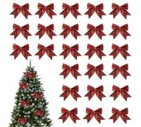 HSHHOOM 24 Pièces Arcs de Noël Pailletés, Noeud de Ruban de Noël, pour Couronnes de Noël, Décorations de Noël pour Portes, Fenêtres, Jardins (Rouge)